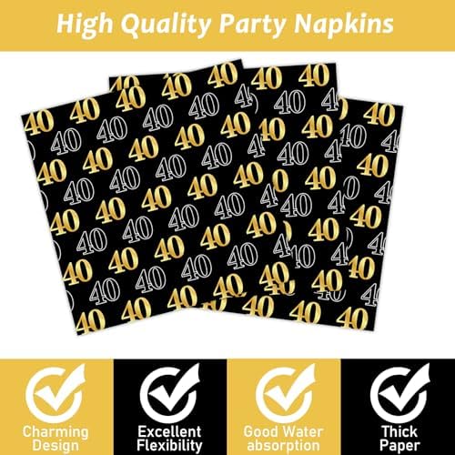 40th Theme Bithday Party Tableware Vintage 1986 Party Supplies 40 Year Old Birthday Decorations Plates Napkins Forks Black and Gold Dinnerware Favors for Men or Women - Image 4