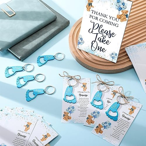 Estune 50 Sets Boy Baby Shower Bottle Opener Favors Bulk Include 50 Pcs Blue Footprint Keychain Bottle Openers with Organza Bags Thank Tags Baby Shower Gender Reveal Party Souvenirs Gifts for Guests - Image 5