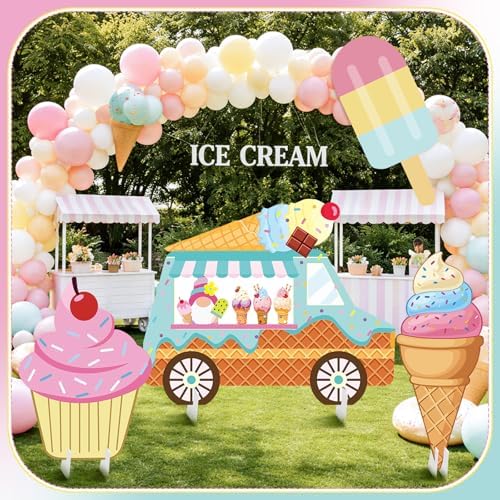 4 Pcs Large Ice Cream Bar Decoration Cardboard Cutout 26.62 Inch Ice Cream Birthday Decoration Summer Sweet Shop Signs for Baby Shower Party Booth Props Cupcake Icepop Yard Signs Backdrops - Image 6