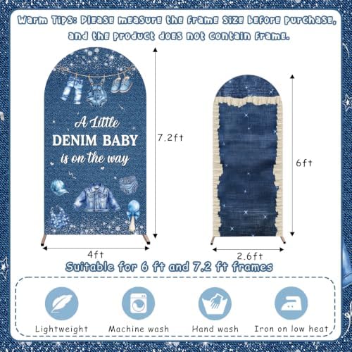 Serencatcher 7.2ft 6ft Denim Blue Jean Baby Shower Arch Backdrop Cover 2pcs - Image 2