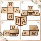 8 Set Baby Shower Centerpieces for Tables - 6 inch Wooden Boxes with Baby Letters Rustic Cube Planter Wood Blocks for Gender Reveal Party Favor (Brown) - Image 3