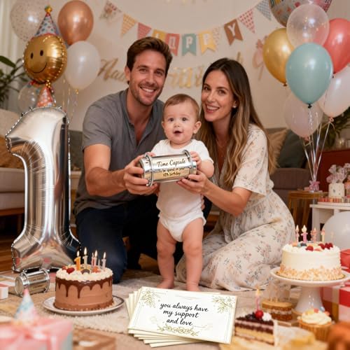 Stianless Steel Time Capsule Box 1st Birthday Gifts Baby Time Capsule For Party Games Party Activities For Guests, Time Capsule Cards 1st Birthday Decorations (Customize Time Capsule) - Image 2
