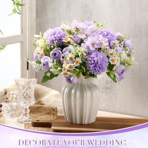 Tigeen 12 Bundles Peonies Artificial Flowers Faux Roses, Light Purple - Image 4
