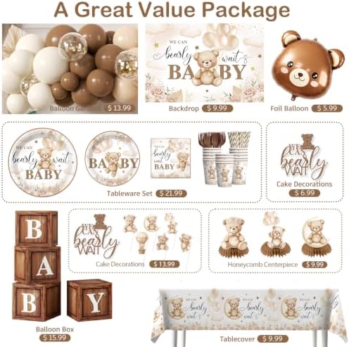 Cocomigo 294pcs Bear Baby Shower Decorations for Girls, Serves 25 - Image 3
