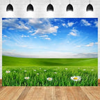 20x10ft Spring Backdrop Grassland Landscape Daisy Flowers Photography Background Green Grass Blue Sky Nature Scenery Kid Birthday Banner Decorations Baby Shower Portrait Photo Booth Prop - Image 2