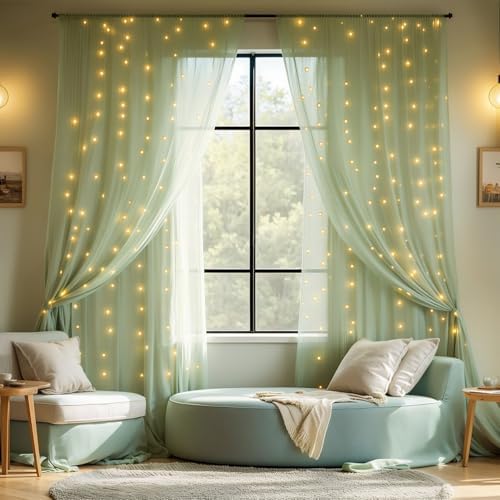 20x10ft Sage Green Tulle Backdrop Curtains with Lights String for Parties,Wrinkle Free Sheer Curtain Wedding Photo Backdop Drapes for Baby Shower Birthday Party Photography Home Decorations - Image 6