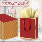 Yeaqee 50 Pcs Metallic Paepr Gift Bags Bulk with Handles,Burgundy Gold - Image 2