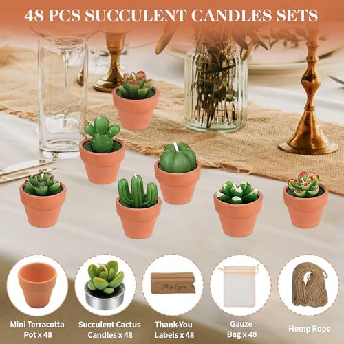 48 Pcs Succulent Candles Party Favors, Mini Tealight Candles for Wedding - Image 4