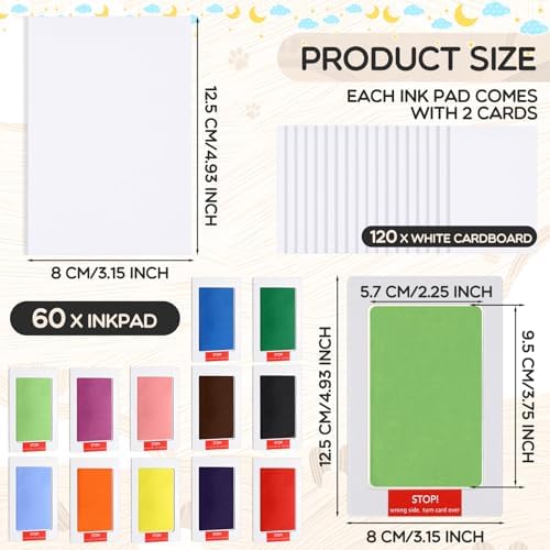 Jetec 60 Set Inkless Hand Footprint Paw Print Kit Ink Pad, 12 Colors - Image 2