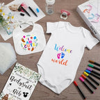 Chuarry 43 Pcs DIY Baby Bibs Decorating Kit 8 Bodysuits 8 Pcs 2 Ply White Bibs 10 Fabric Markers 16 Stencils Baby Shower Sign (Woodland Animals) - Image 4