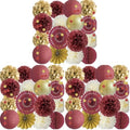 ANSOMO Burgundy and Gold Party Decorations Maroon Wine Dark Red Paper Fans Lanterns Tissue Pom Poms Wall Hanging Decor Supplies Bridal Baby Shower Birthday Wedding Graduation (Pack of 3) by ANSOMO