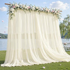 10ft×10ft Wrinkle Free Ivory Backdrop Curtain Drapes, 2 Panels 5ftx10ft Sheer Tulle Chiffon Backdrop Panels Curtains for Wedding Baby Shower Birthday Party Stage Photo Home Decorations by Unknown