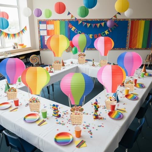 Meooeck 8 Sets Rainbow Colors Hot Air Balloon Table Centerpieces Decor - Image 4