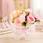 3 Pack Pink Rattan Baby Carriage Centerpieces Baby Shower with Bouquet - Image 2