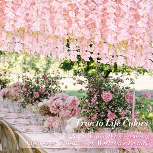 Waipfaru 40Pcs Light Pink Wisteria Hanging Flowers,Fake Hanging Flowers - Image 5