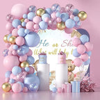 AOFOTO 7.5x7.5ft Bear Round Backdrop Cover Cute Bear Floral Printed Photography Background He or She What Will Baby Be Blue Pink Circle Arch Backdrop Banner Gender Reveal Baby Shower Party Supplies - Image 4