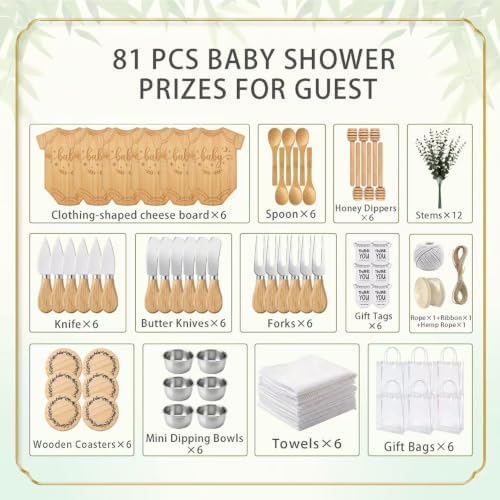 81Pcs Baby Shower Prizes for Game Winners，6 Sets Cheese Board (Bodysuit) - Image 2