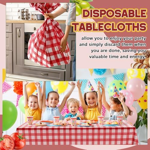 Mindsoft 20 Pack Gingham Party Tablecloth, 54 x 108 Inch Plastic Waterproof Heckered Disposable Plaid Party Tablecover for Picnic Birthday Baby Shower Bridal Wedding (Red Checkered) - Image 6