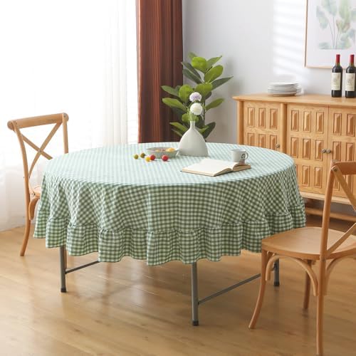 Sage Green White Gingham Tablecloth Round Dia.90” - Image 2