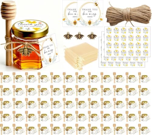 Adabocute Honey Pot, Mini Honey Jars w/Dippers, Glass Jars 1.5oz 60 Pack by Adabocute