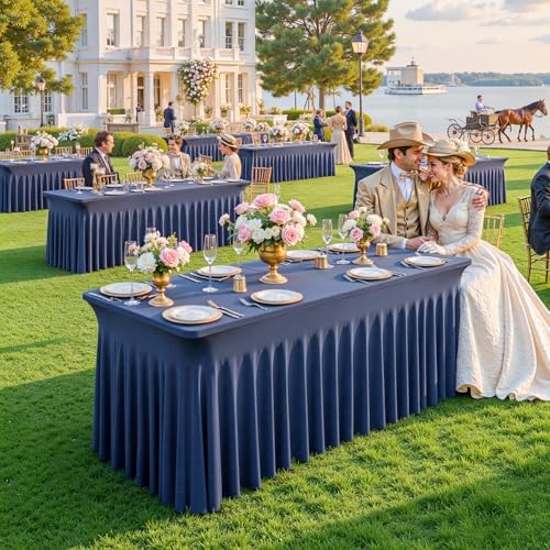 gogoparti 2 Pack Navy Blue Spandex Tablecloth for 4FT Rectangle Tables - Image 6