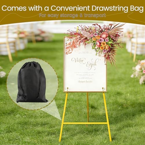 Snughome 45.7" Gold Easel Stand for Sign, Heavy Duty Metal Display Easel with Drawstring Bag, 4-Tier Adjustable Height Art Easel for Wedding Signs, Painting, Posters & Mirrors - Image 6