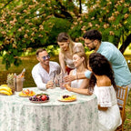 Ganeen 12 Pcs Sage Green Floral Plastic Tablecloth 84 in Spring Round Vintage Flower Tea Party Tablecloth Disposable Green and White Table Covers for Tea Party Birthday Wedding Baby Shower Decoration - Image 6