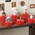 HeiMma 4 Pack Buffet Risers, Foldable Accordion Food Display Risers with Acrylic Disc, Dessert Table Display Set, Cardboard Paper Cupcake Cake Stand for Party Cylinder Stands for Parties Drink Collectibles Jewelry Figures, Multi-height, Red - Image 7