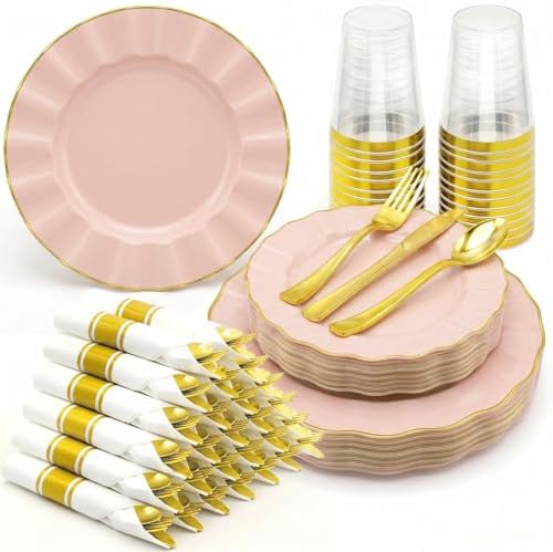 Glowserve Scalloped Plastic Plates Dinnerware Set 175 PCS for 25 Guests by glowserve