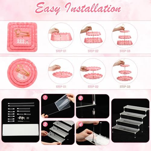 LemonRoad 19 Pcs Cupcake Stand Holder Dessert Table Display,Clear and Pink - Image 5