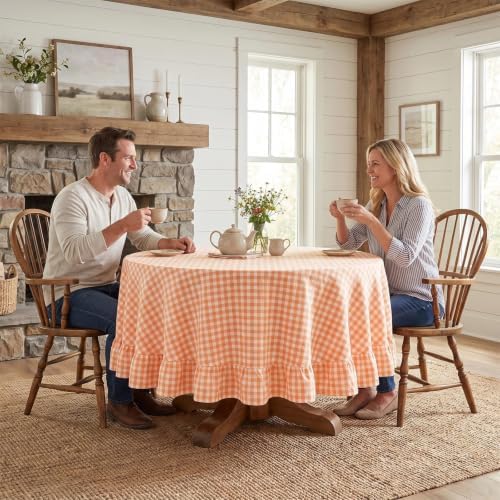 Eternal Beauty Gingham Ruffled Tablecloth Orange White 70 Round Halloween - Image 3