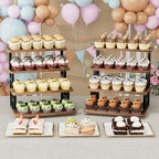 ZUJJAFY Cupcake Stand, Tiered Tray Stand Dessert Table Display Set, 4 Tier Cupcake Stand for 50 cupcakes, Wooden Risers Display Stands for Vendor Events, Party - Image 2