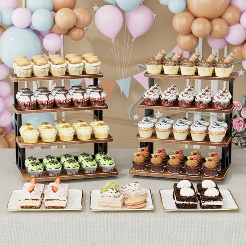 ZUJJAFY Cupcake Stand, Tiered Tray Stand Dessert Table Display Set, 4 Tier Cupcake Stand for 50 cupcakes, Wooden Risers Display Stands for Vendor Events, Party - Image 2