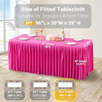 Wish Care Hot Pink Polyester Table Clothes for 8 Foot Rectangle Tables, Wrinkle Free Fitted Table Cover with Pleated Ruffle Table Skirt for Birthday Party Wedding Trade Show Event Display - Image 5