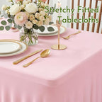 2Pack Pink Spandex Tablecloth for 8FT Rectangle Tables,Table Skirt - Image 5