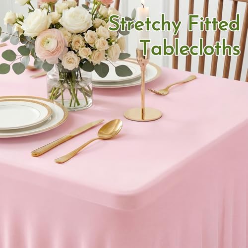 2Pack Pink Spandex Tablecloth for 8FT Rectangle Tables,Table Skirt - Image 5