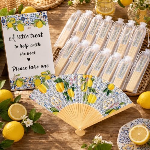 Leinuosen 51 Pcs Wedding Favors for Guests Bulk Capri Lemon Paper Fans - Image 6