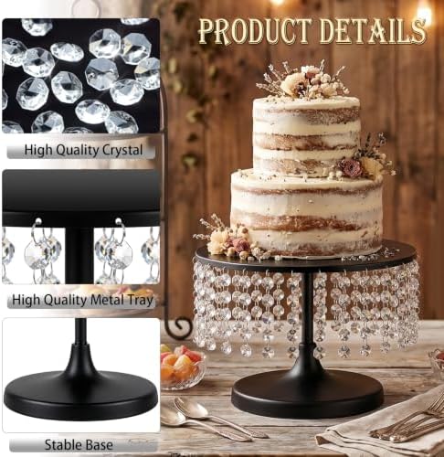 Metal Cake Stand Set with Crystal Pendants - Elegant Dessert Table Display for Weddings, Birthday Parties, Baby Showers, Events - Sturdy Crystal Bling Cupcake Stands for Pastries, Sweets, Decorations (Black, 2 PCS-L) - Image 3