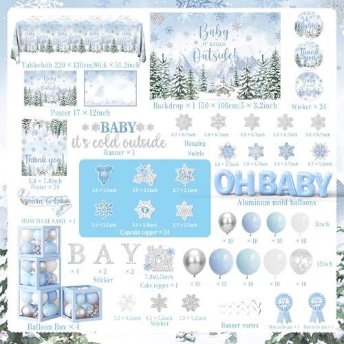 Baby It’s Cold Outside Baby Shower Decorations, Blue Winter Baby Shower Decorations for Boy Winter Woodland Tablecloth Banner Backdrop Balloon Box Cupcake Topper Hanging Swirl for Boy Gender Reveal - Image 6