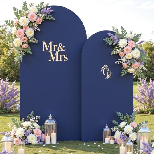 Navy Blue Arch Backdrop Cover Set of 2 Spandex 7.2 and 6ft Arch Covers Stretchy Backdrop Wedding Balloon Arch Stand Covers for Birthday Party Baby Shower Bridal Shower Banquet Photo Arches Background - Image 2