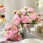 3 Sets Artificial Peonies Flower Peony Bouquet with Galvanized Metal Pot Silk Fake Peonies Faux Flower Arrangements for Wedding Table Centerpiece Party Home Room (Pink) - Image 4