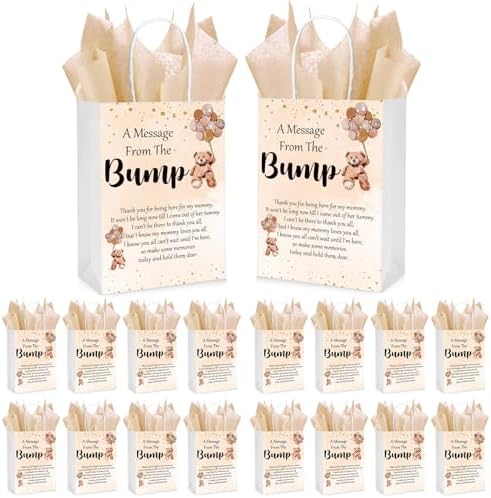 Resurhang 50 Sets Gift Bag for Baby Shower Bear Balloon Goodie Bags with Handles and Tissue Paper Baby Shower Party Favor Handbag for Guests Gender Reveal Return Gift(Brown) by Resurhang