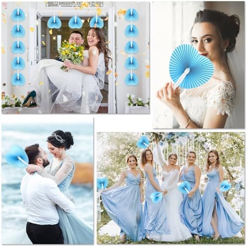 Unittype 150 Packs Heart Shaped Paper Fans for Wedding Guests,Baby Blue - Image 6