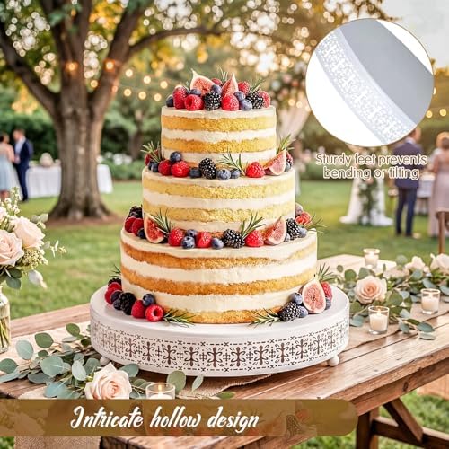 Wenqik White Metal Cake Stand 14 Inch with Cutting & Spatula - Image 3