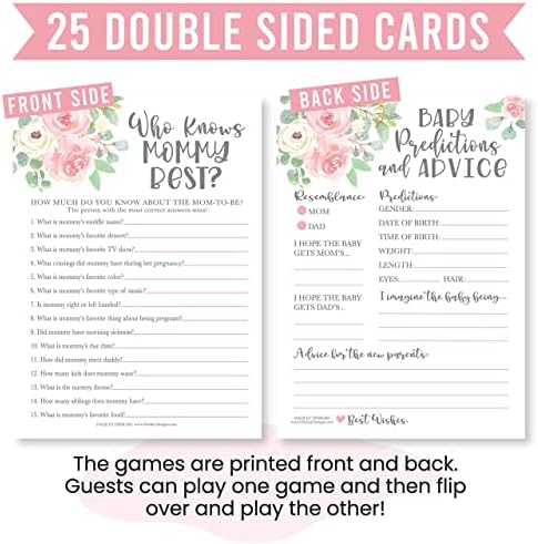 Hadley Designs 25 Floral Who Knows Mommy Best, Baby Prediction And Advice Cards, 25 Trivia Game, Find The Guest-4 Double Sided Cards Ideas, Party Supplies, Sprinkle Games for Baby Shower - Image 6