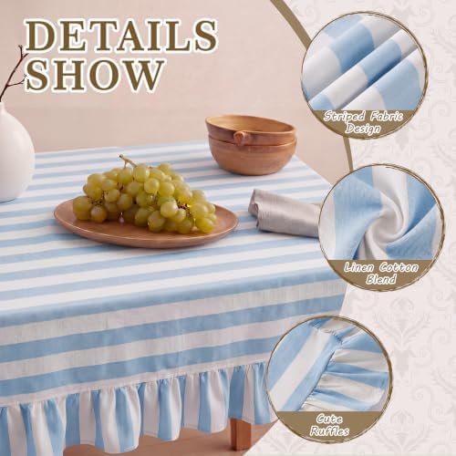 Tudomro Striped Tablecloth, Rectangle, Baby Blue, White, 84'' X 60'' - Image 3