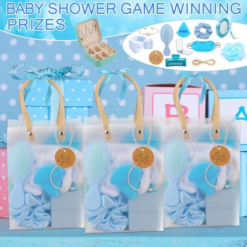 6 Sets Blue Baby Shower Prizes for Game Winners Baby Shower Favors Gifts Headband Hair Brush Jewelry Box Compact Mirror Powder Puff Hair Tie Hair Claw Gift Bag Baby Shower Bridal Shower - Image 5