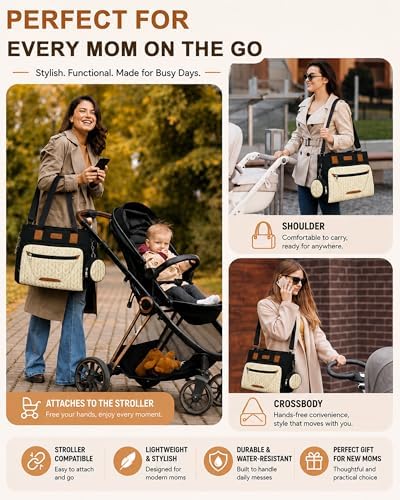 FHELAD Diaper Bag Tote for Women, Baby Diaper Bag Set (Black-White) - Image 5