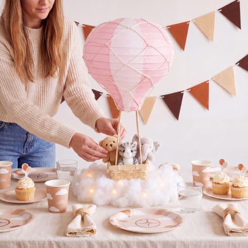 Spiareal 6 Sets Pink Hot Air Balloon Paper Lanterns Decor with Basket - Image 4