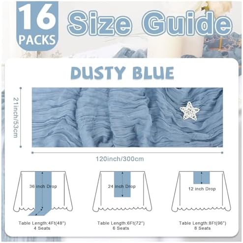 16 Pack Dusty Blue Cheesecloth Table Runner 21x120 Inch Gauze Table Runners Reusable Polyester 10ft Boho Rustic Cheese Cloth Table Runner for Wedding Party Baby Shower Birthday - Image 4